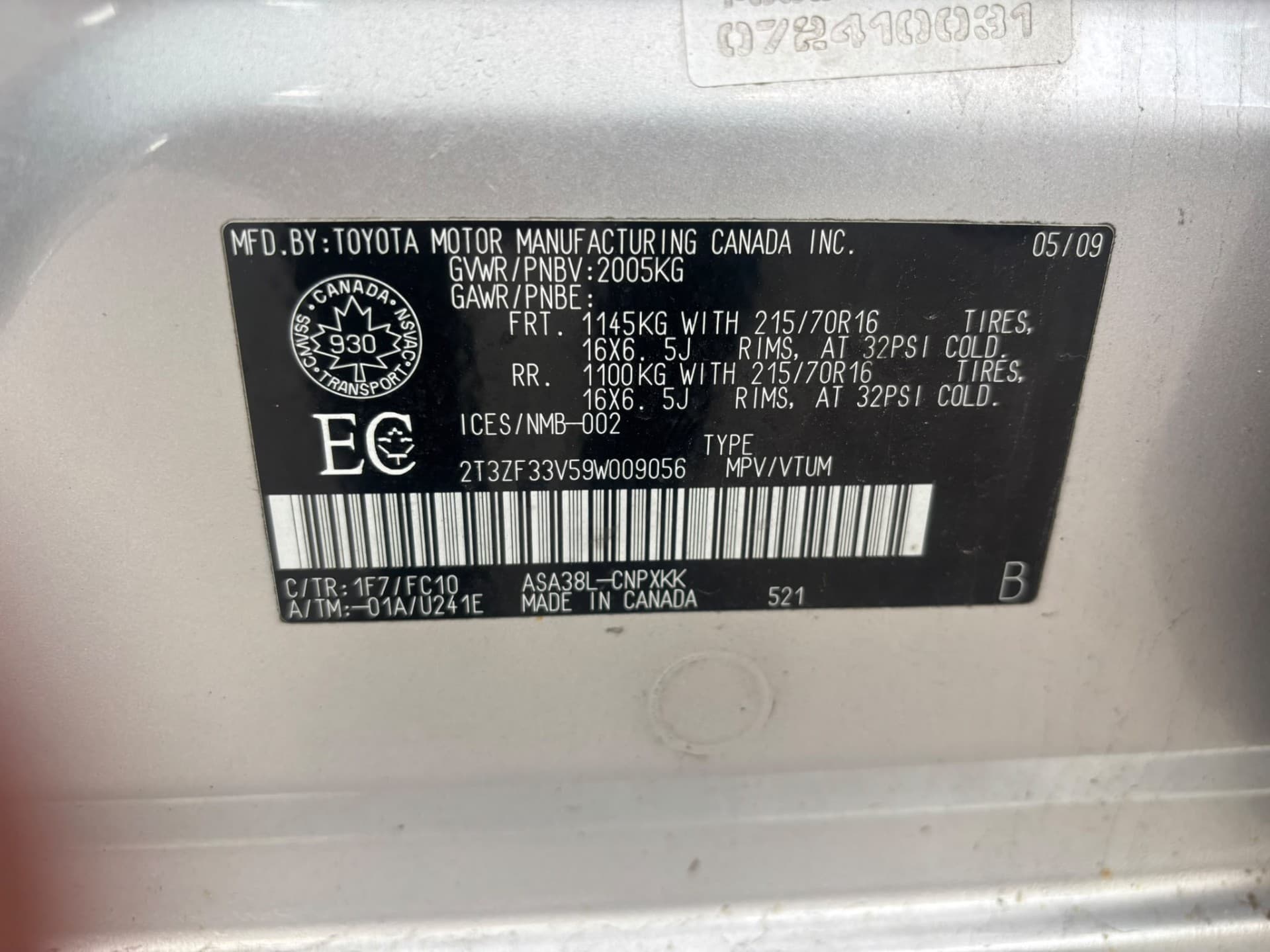 2009 Toyota RAV4 2WD 4dr I4 Base